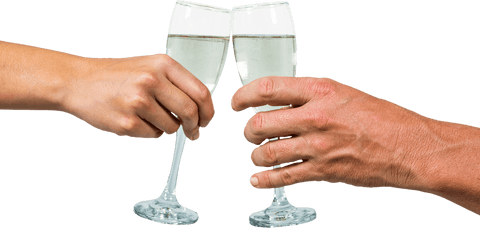 Transparent Hands Toasting with Champagne Flutes in Celebration