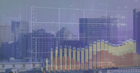City Skyline with Business Data Analytics Visualization