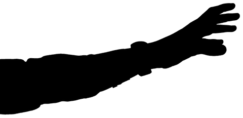 Reaching hand silhouette on transparent background isolated