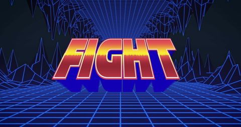 Retro Futuristic Gaming Interface with 'Fight' Text