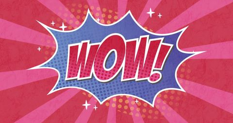 Retro Comic Speech Bubble with WOW Text on Striped Background