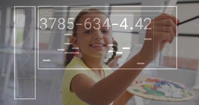 Joyful Young Girl Exploring Painting in Art Class