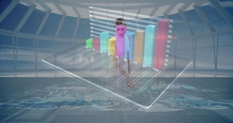 Futuristic Data Visualization with Interactive Holographic Bar Chart