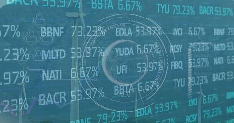 Digital overlay of stock data on wind farm