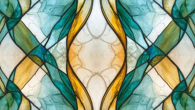 Symmetrical Stained Glass Patterns in Vibrant Art Nouveau Style