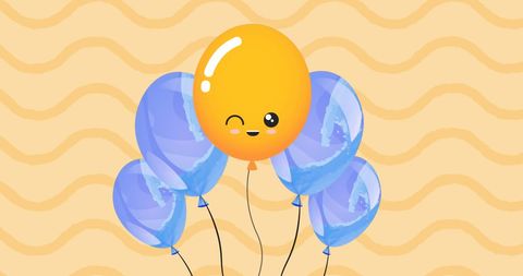 Smiling balloons on wavy yellow background celebration theme