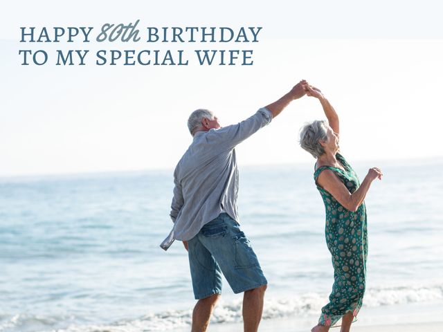 Elderly Couple Celebrating 80th Birthday Dancing on Beach - Download Free Stock Templates Pikwizard.com