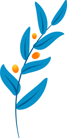 Transparent botanical vector with blue leaves and orange fruits