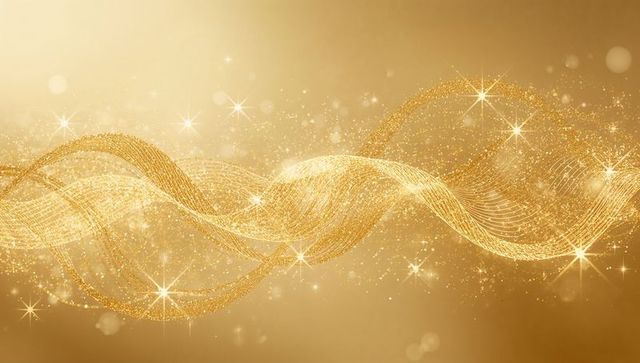 Flowing Golden Ribbons with Glittering Stars and Soft Bokeh for Luxury Celebrations