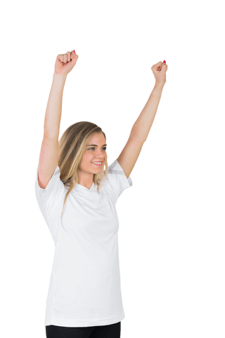 Transparent Happy Woman Cheering with Raised Arms