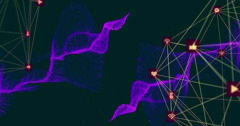 Glowing digital networks connecting simulated globes