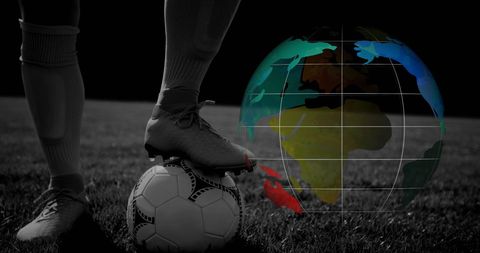 Football player with stylized globe symbolizing global competition