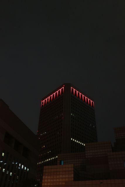 Illuminated Skyscraper Against Night Sky with Red Lights - Download Free Stock Images Pikwizard.com
