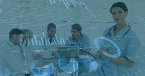 Healthcare Team Analyzing Data with Digital Technology in Meeting Room