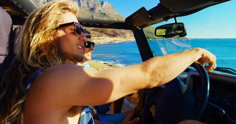 Young Man Adventurous Road Trip Coastal View