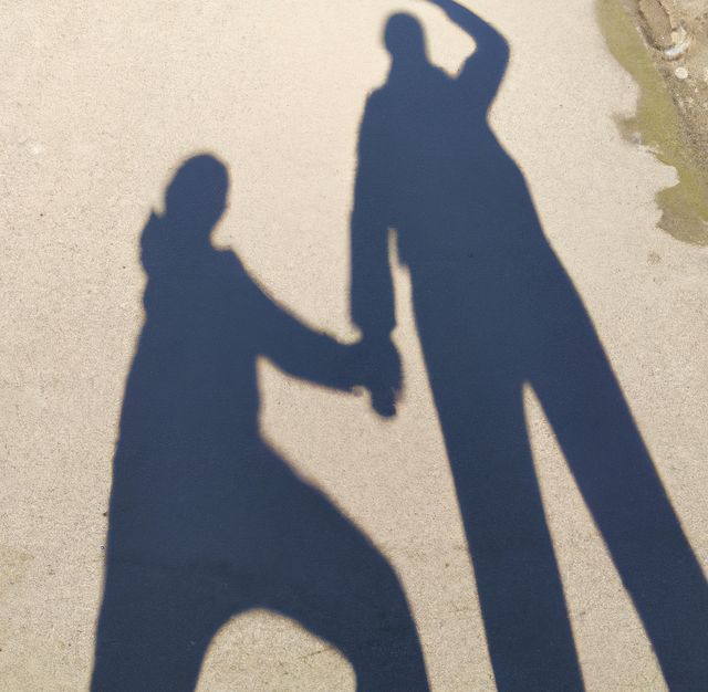 Close up of shadow of people holding hands created using generative ai technology. Closeness, safety and shadow concept, digitally generated video.