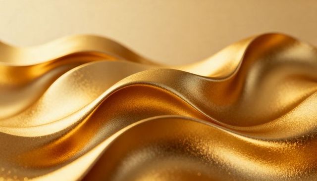Shimmering Golden Metallic Waves with Granular Texture and Smooth Reflective Curves