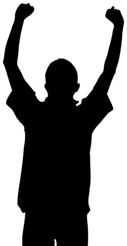 Transparent Silhouette of Man Raising Hands in Victory Pose