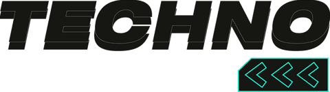 Modern Techno Logo with Neon Chevrons on Transparent Background