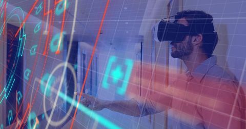 Man Using Virtual Reality to Interact with Futuristic Interface - Download Free Stock Images Pikwizard.com