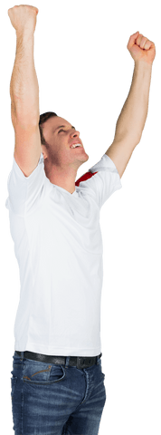 Football Fan Cheering in White Shirt on Transparent Background