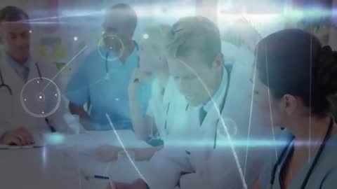 Medical Team Collaborating with Futuristic Technology Interface