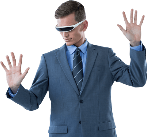 Businessman Engaging with Virtual Reality Wearing Transparent Glasses - Download Free Stock Videos Pikwizard.com