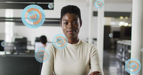 Confident Businesswoman Embracing Digital Technology in Office