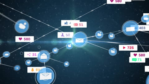 Digital Network with Social Media Notifications and Icons