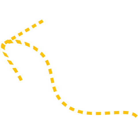 Curved yellow arrow on transparent background for direction concepts