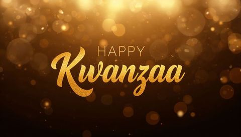 Happy Kwanzaa Gold Glitter Script with Festive Bokeh Background for Holiday Greetings