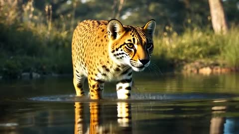 Cheetah Drinking From Watering Hole in Savannah Serenity