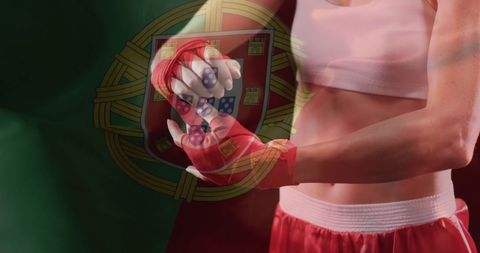 Female Boxer with Portugal Flag, Symbolizing National Pride