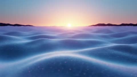 Sunrise Over Abstract Vibrant Waves in Futuristic Landscape