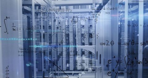 mathematical equations overlaying computer servers in data center - Download Free Stock Images Pikwizard.com