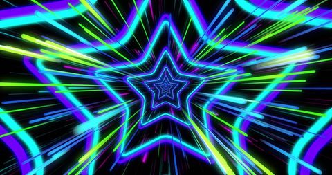 Colorful neon star trails create dynamic abstract patterns