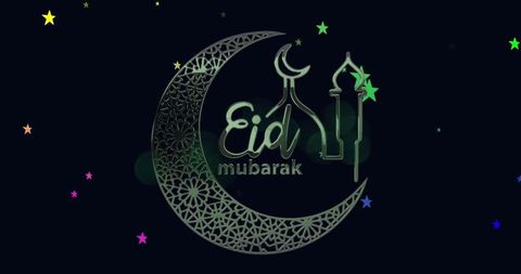 Eid Mubarak Crescent Moon with Mosque and Stars - Download Free Stock Images Pikwizard.com