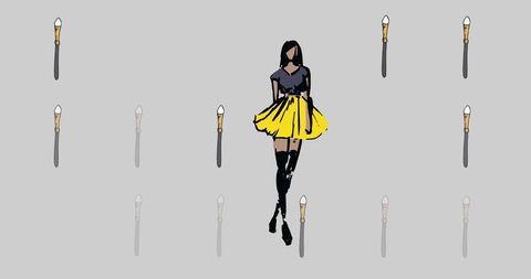 Fashionable Model Walking Among Floating Makeup Brushes on Grey - Download Free Stock Images Pikwizard.com