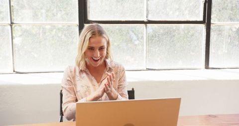 Excited Businesswoman Applauding Laptop Achievement - Download Free Stock Images Pikwizard.com