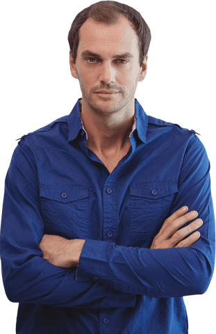 Confident Man with Crossed Arms in Blue Shirt on Transparent Background - Download Free Stock Videos Pikwizard.com
