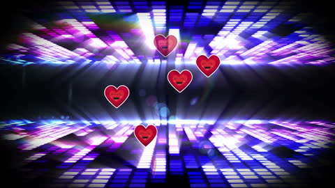 Digital Hearts with Neon Lighting and Lens Flare