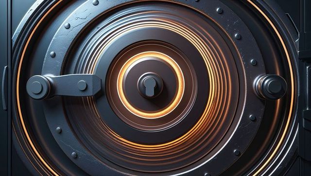 High-tech vault door with glowing concentric plates