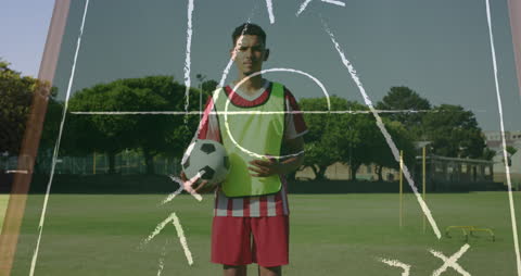 Soccer Player with Tactical Diagrams on Field