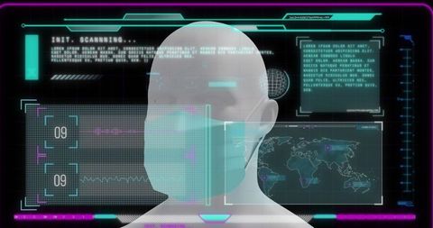 Futuristic Biometric Scanning with 3D Head and Holographic UI - Download Free Stock Images Pikwizard.com