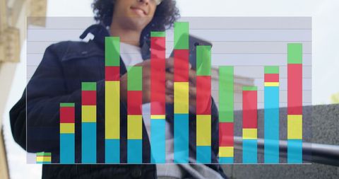 Man Analyzing Digital Graph on Smartphone Outdoors