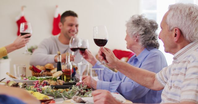 Family Toasting with Wine at Festive Table During Holiday Gathering - Download Free Stock Images Pikwizard.com