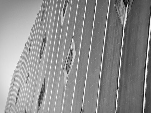 Abstract perspective of urban building exterior in black and white