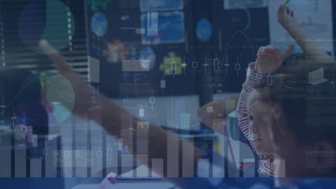 Digital Education Concept with Diverse Children and Data Overlays