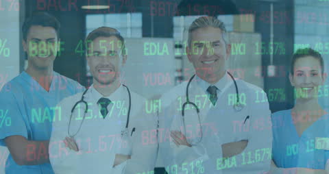 Team of Doctors with Digital Data Overlay in Medical Environment