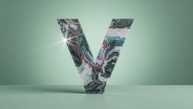 Stylish 3d marble letter v on mint green background